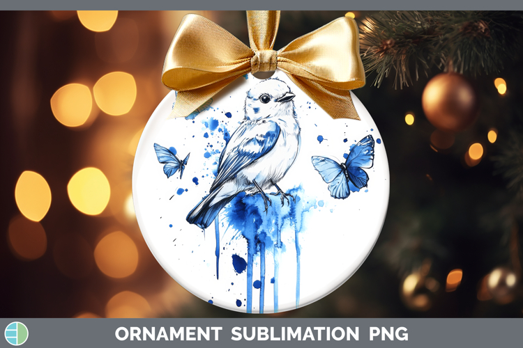 Snow Bunting Ornament Birds 01 Blue Drips Sublimation Bauble