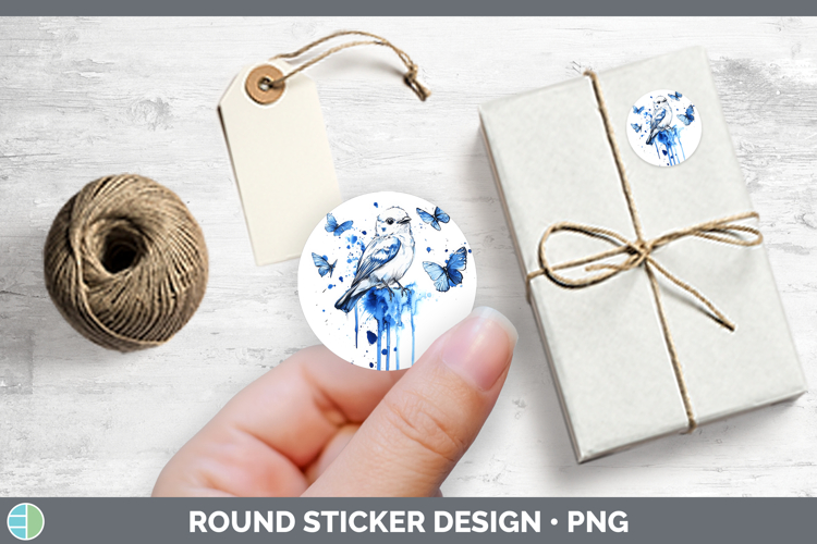 Birds 01 Blue Drips Snow Bunting Stickers | Round Labels Des