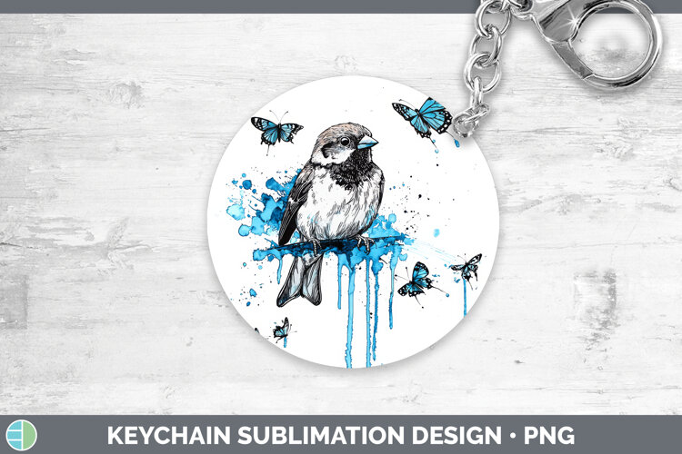 GorgeousBirds 01 Blue Drips Keychain design.