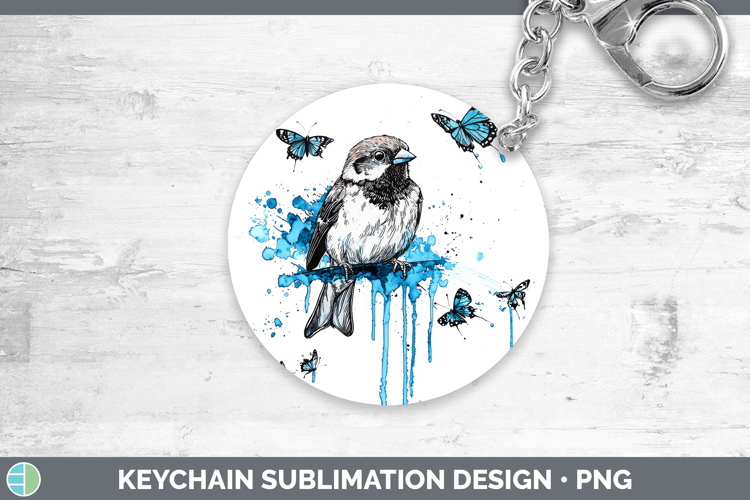 Sparrow Keychain Birds 01 Blue Drips Sublimation Keyring Des