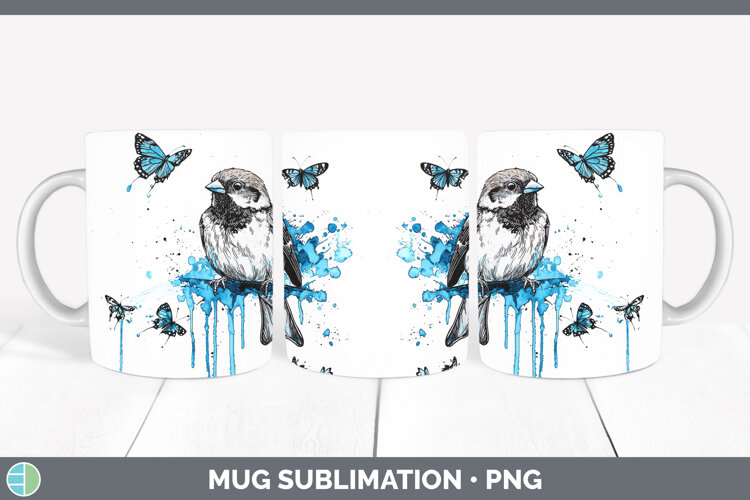 GorgeousBirds 01 Blue Drips Mug Wrap design.