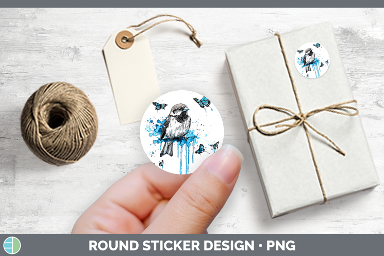 Birds 01 Blue Drips Sparrow Stickers | Round Labels Designs