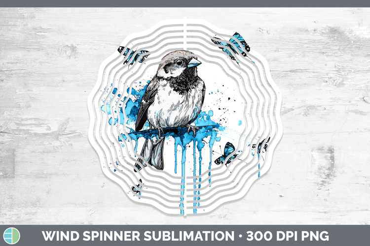 Sparrow Wind Spinner Birds 01 Blue Drips Sublimation Spinner