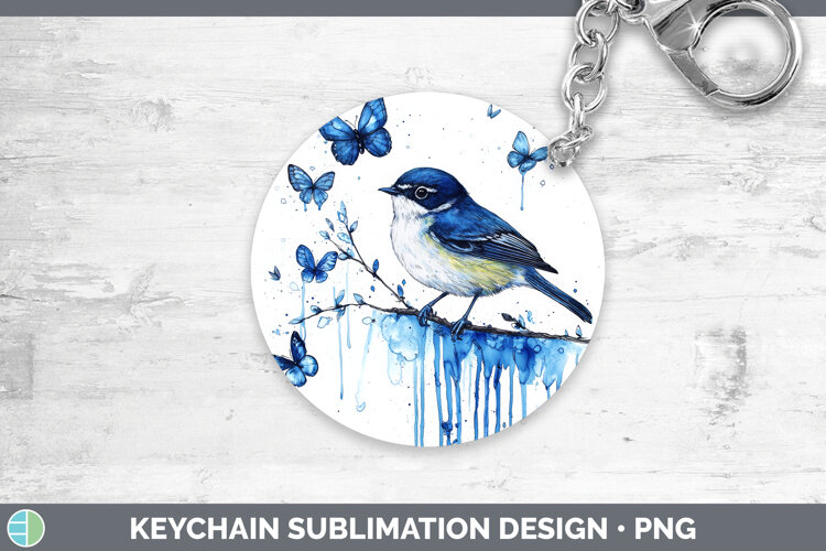 GorgeousBirds 01 Blue Drips Keychain design.