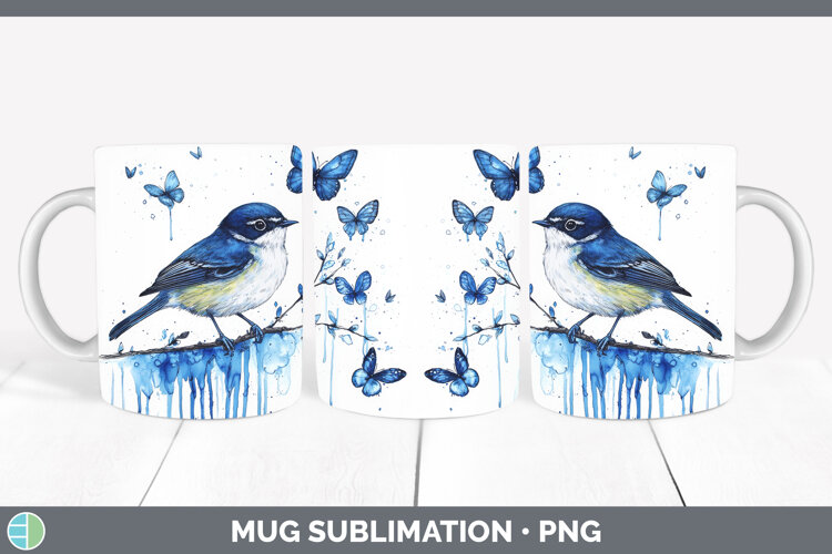GorgeousBirds 01 Blue Drips Mug Wrap design.