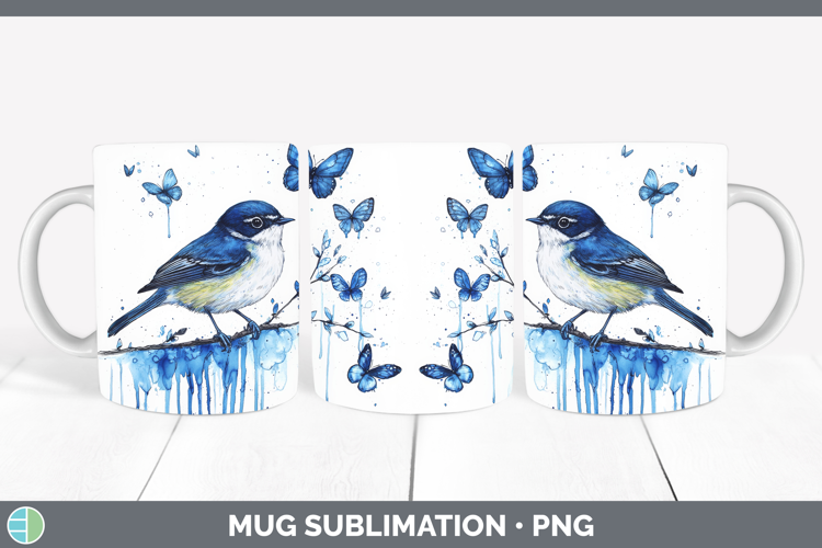 Warbler Mug Wrap Birds 01 Blue Drips Sublimation Coffee Cup