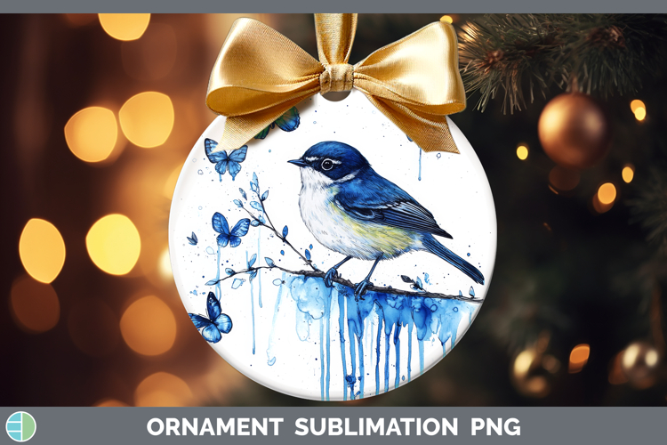 Warbler Ornament Birds 01 Blue Drips Sublimation Bauble Desi
