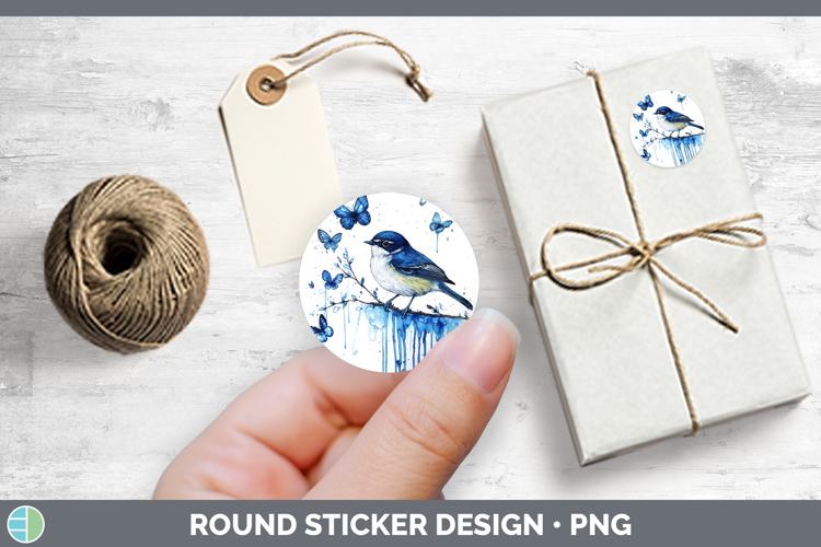 Birds 01 Blue Drips Warbler Stickers | Round Labels Designs