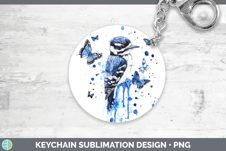 Woodpecker Keychain Birds 01 Blue Drips Sublimation Keyring