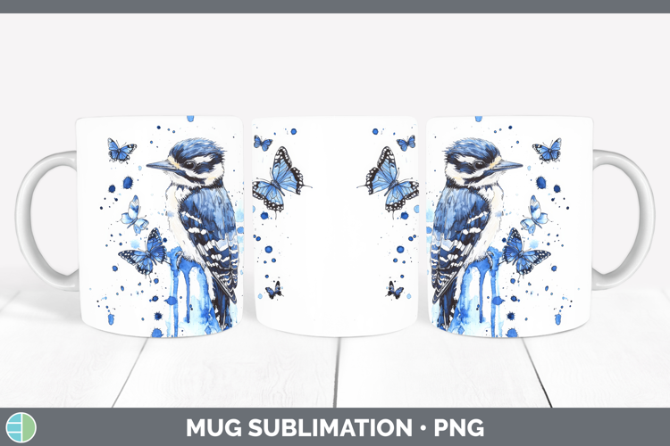 Woodpecker Mug Wrap Birds 01 Blue Drips Sublimation Coffee C