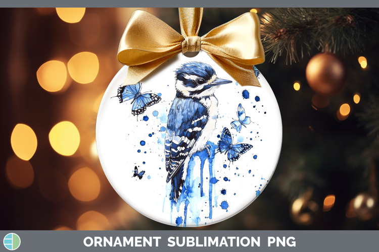 Woodpecker Ornament Birds 01 Blue Drips Sublimation Bauble D