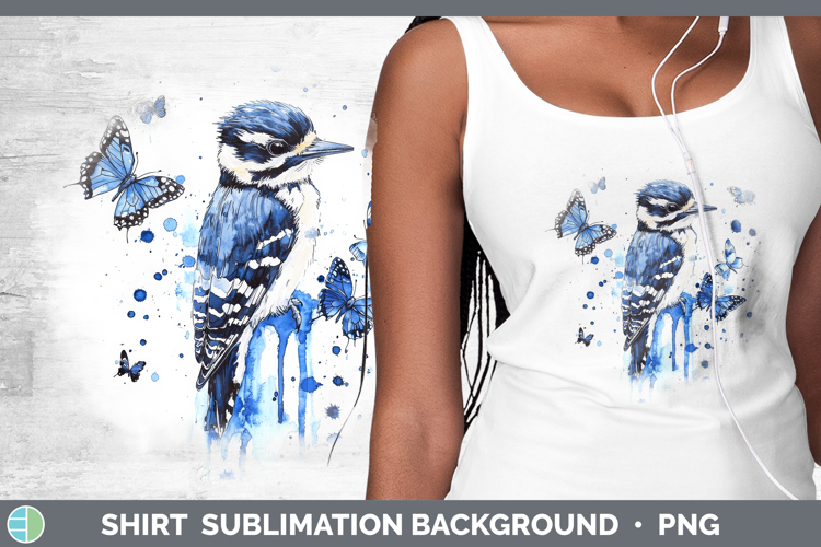 Woodpecker Shirt Birds 01 Blue Drips Sublimation Background