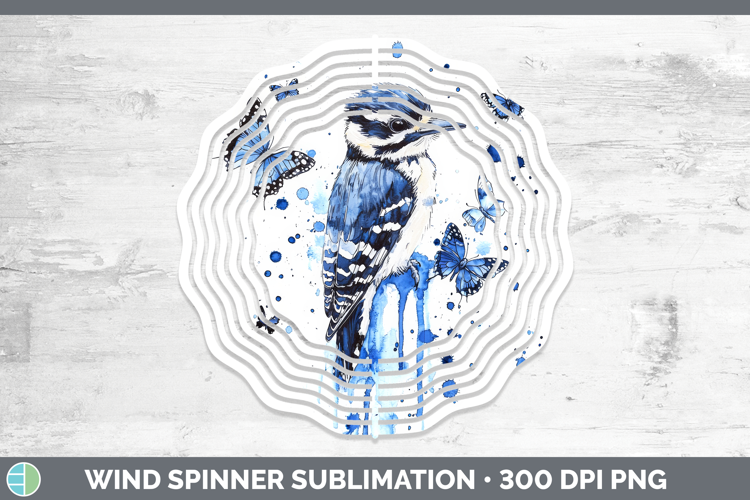 Woodpecker Wind Spinner Birds 01 Blue Drips Sublimation Spin