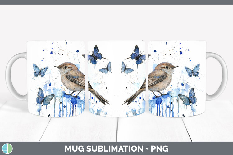 GorgeousBirds 01 Blue Drips Mug Wrap design.