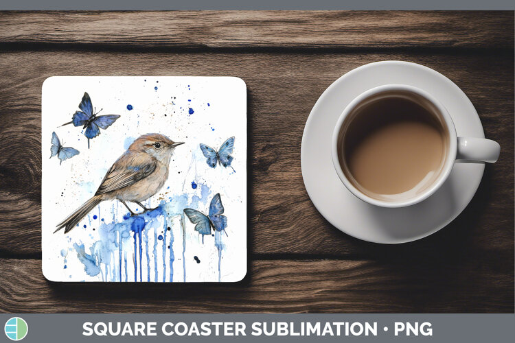 GorgeousBirds 01 Blue Drips Square Coaster design.