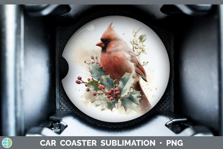 Cardinal Birds 01 Christmas Botanicals Car Coaster Sublimati