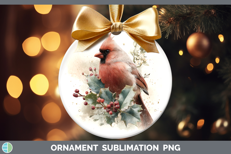 Cardinal Birds 01 Christmas Botanicals Ornament Sublimation