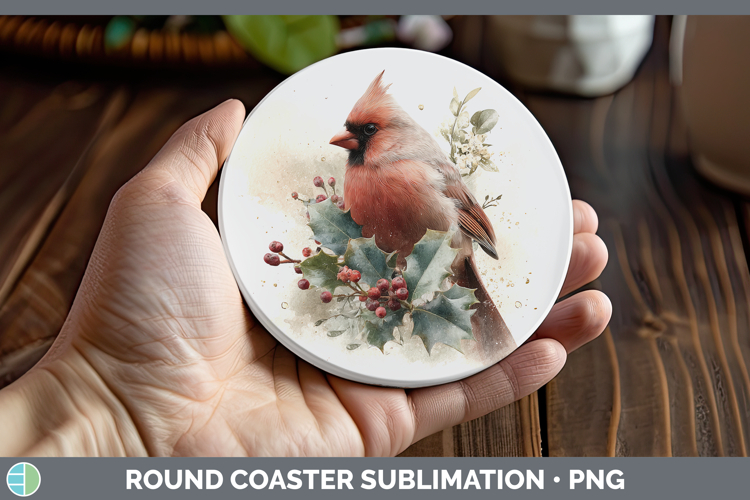 Cardinal Birds 01 Christmas Botanicals Round Coaster Sublima
