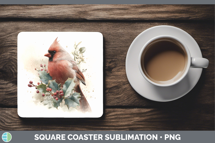 Cardinal Birds 01 Christmas Botanicals Square Coaster Sublim