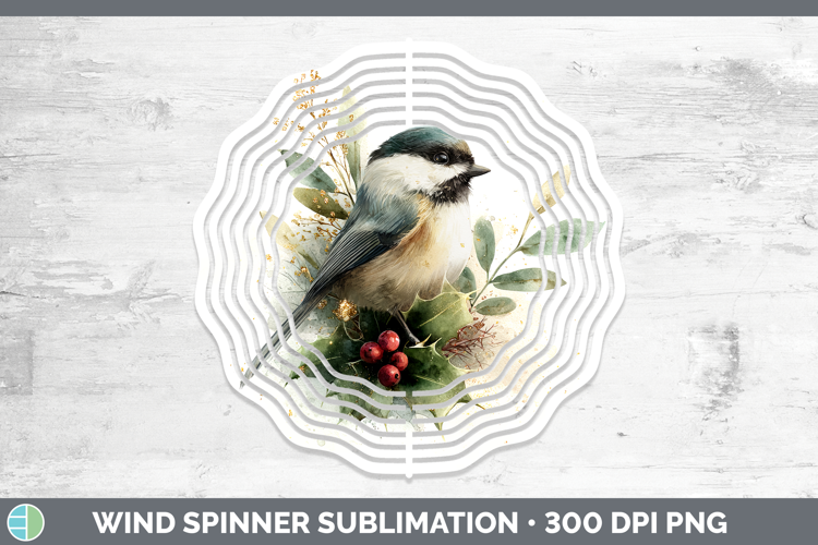 Chickadee Birds 01 Christmas Botanicals Wind Spinner Sublima