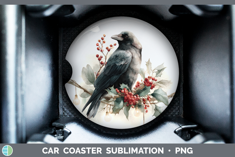 Crow Birds 01 Christmas Botanicals Car Coaster Sublimation D