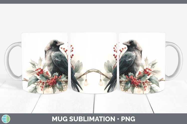 Crow Birds 01 Christmas Botanicals Mug Wrap Sublimation Desi
