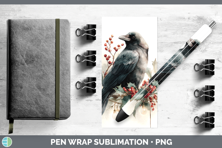 Crow Birds 01 Christmas Botanicals Pen Wrap Sublimation Desi