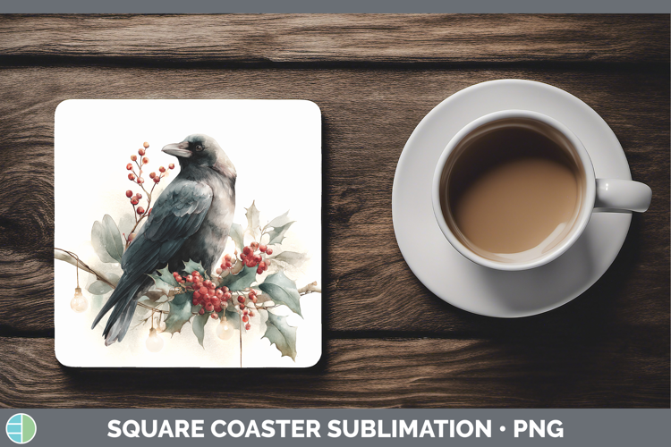 Crow Birds 01 Christmas Botanicals Square Coaster Sublimatio