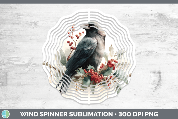 Crow Birds 01 Christmas Botanicals Wind Spinner Sublimation