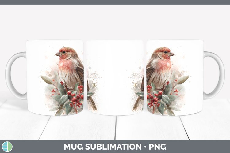 Finch Birds 01 Christmas Botanicals Mug Wrap Sublimation Des