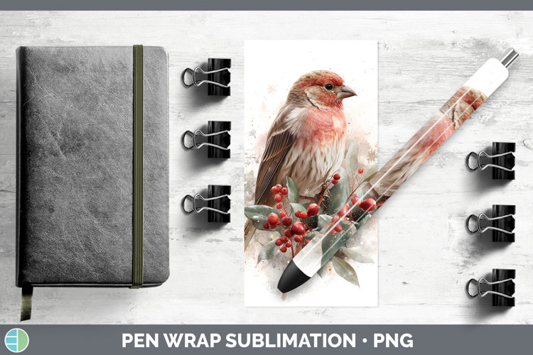 Finch Birds 01 Christmas Botanicals Pen Wrap Sublimation Des