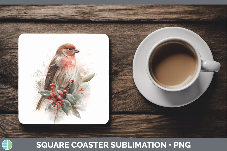 Finch Birds 01 Christmas Botanicals Square Coaster Sublimati