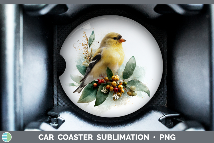 Goldfinch Birds 01 Christmas Botanicals Car Coaster Sublimat