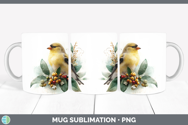 Goldfinch Birds 01 Christmas Botanicals Mug Wrap Sublimation
