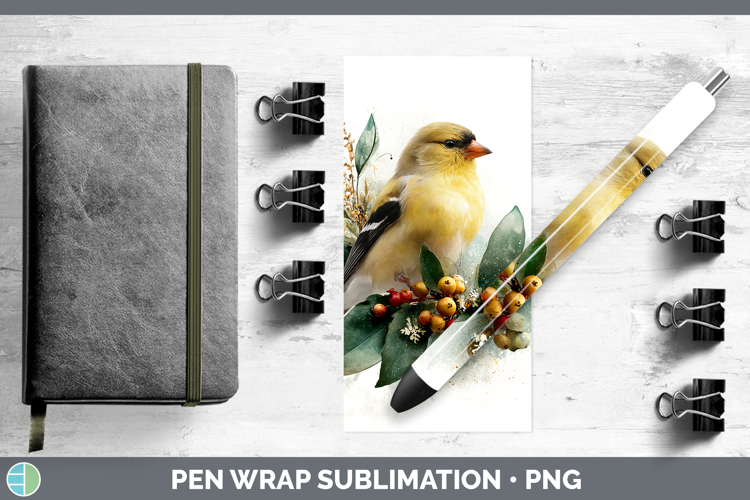Goldfinch Birds 01 Christmas Botanicals Pen Wrap Sublimation