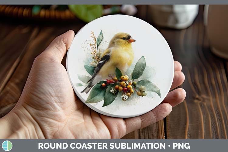 Goldfinch Birds 01 Christmas Botanicals Round Coaster Sublim