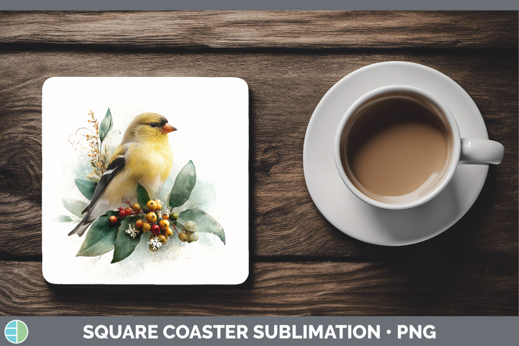 Goldfinch Birds 01 Christmas Botanicals Square Coaster Subli