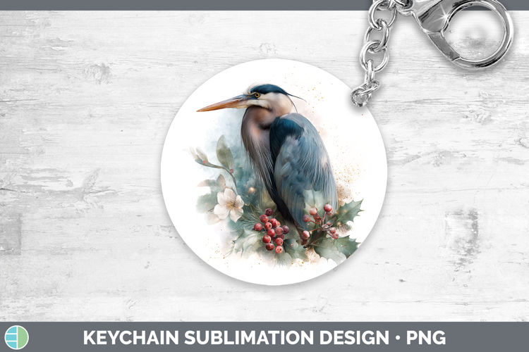Great Blue Heron Birds 01 Christmas Botanicals Keychain Subl