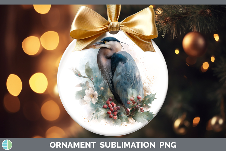 Great Blue Heron Birds 01 Christmas Botanicals Ornament Subl