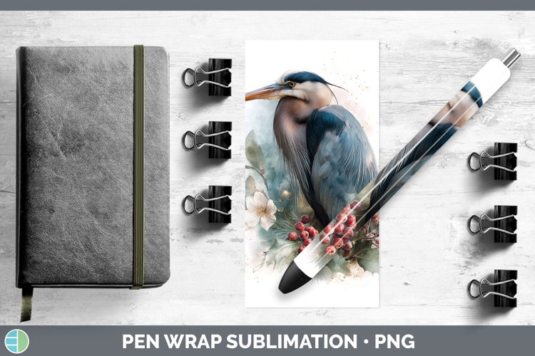 Great Blue Heron Birds 01 Christmas Botanicals Pen Wrap Subl