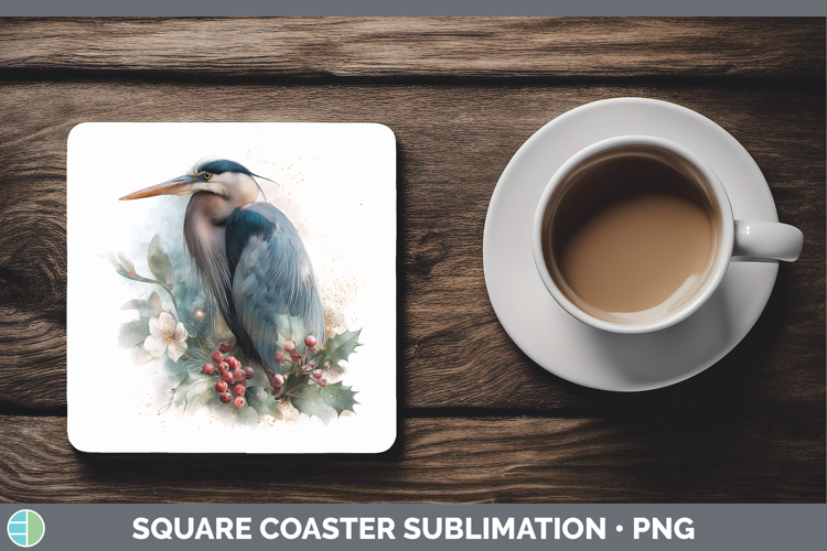 Great Blue Heron Birds 01 Christmas Botanicals Square Coaste