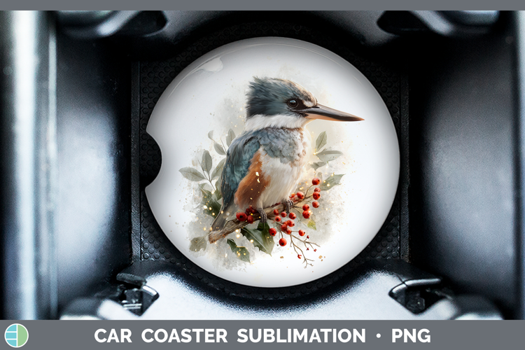 Kingfisher Birds 01 Christmas Botanicals Car Coaster Sublima