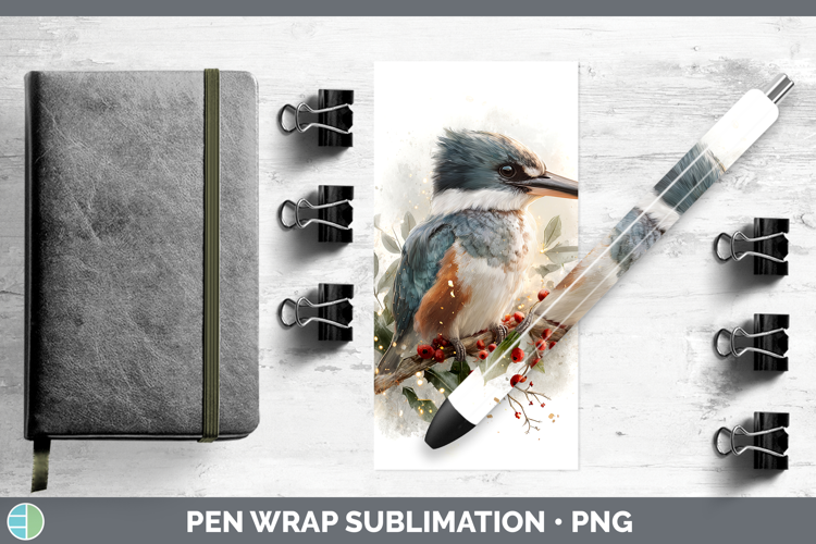 Kingfisher Birds 01 Christmas Botanicals Pen Wrap Sublimatio