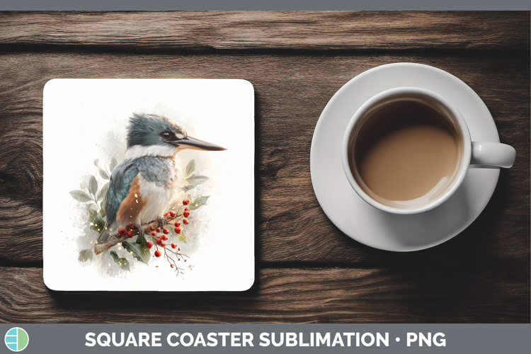 Kingfisher Birds 01 Christmas Botanicals Square Coaster Subl