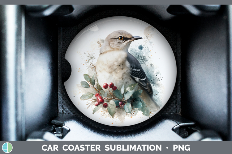 Mockingbird Birds 01 Christmas Botanicals Car Coaster Sublim