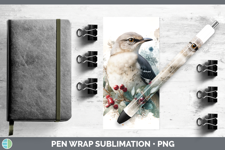 Mockingbird Birds 01 Christmas Botanicals Pen Wrap Sublimati