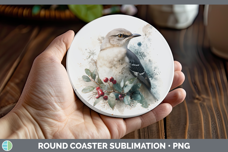 Mockingbird Birds 01 Christmas Botanicals Round Coaster Subl