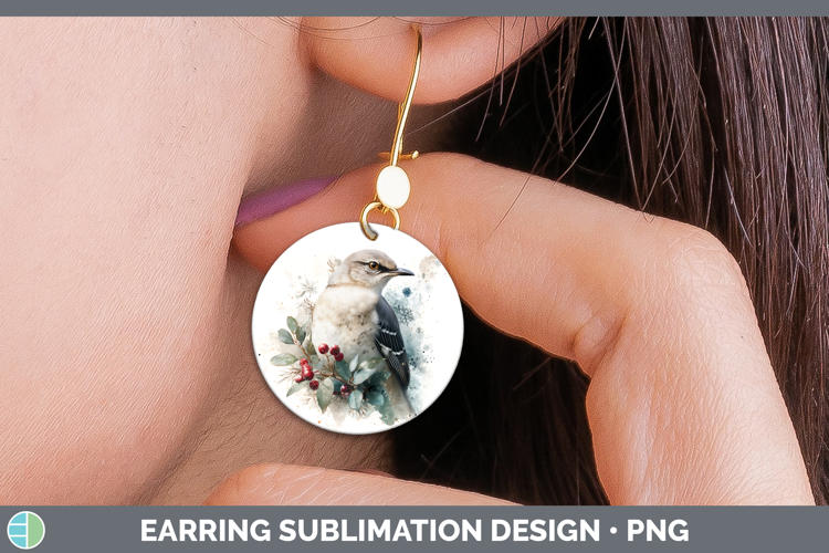 Mockingbird Birds 01 Christmas Botanicals Round Earrings Sub