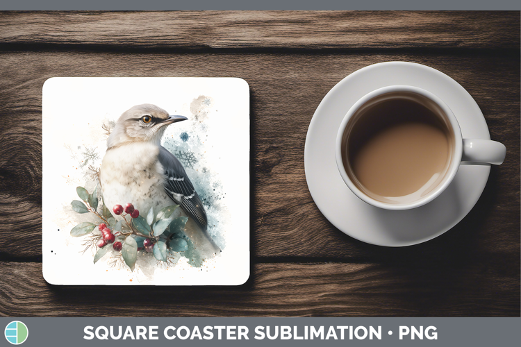 Mockingbird Birds 01 Christmas Botanicals Square Coaster Sub