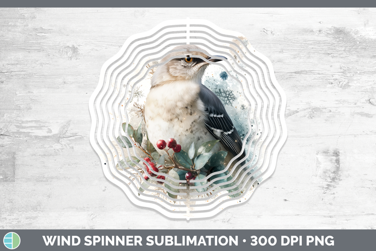 Mockingbird Birds 01 Christmas Botanicals Wind Spinner Subli